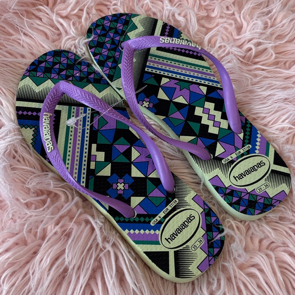 NWOT Havaianas Slim Tribal Flip Flops Sandals Sz 6